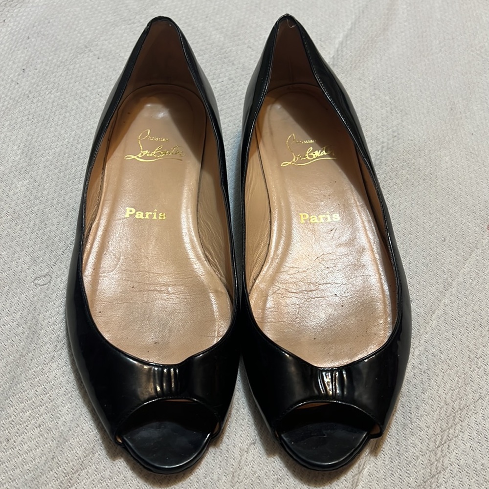 Christian Louboutin Patent Leather Peep Toe Flats 39 1/2